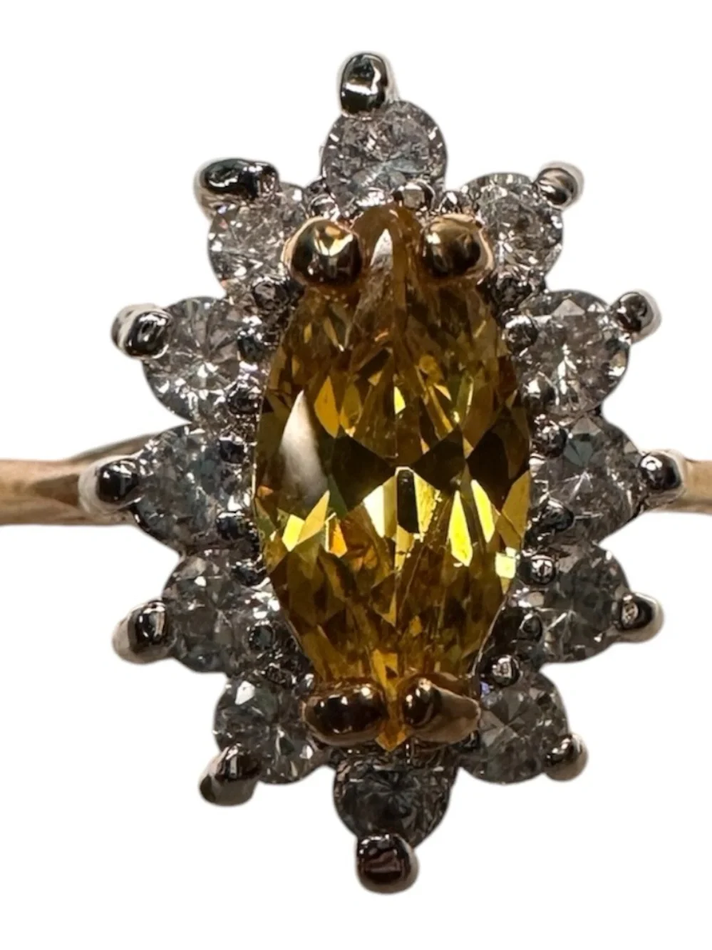 Yellow Marquise Halo Ring with White Cubic Zirconias